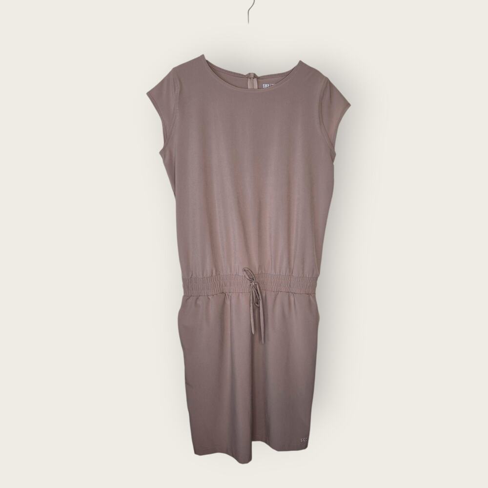 *Albion Going Places Cap Sleeve Drawstring Dress Taupe Lightweight Women's Small